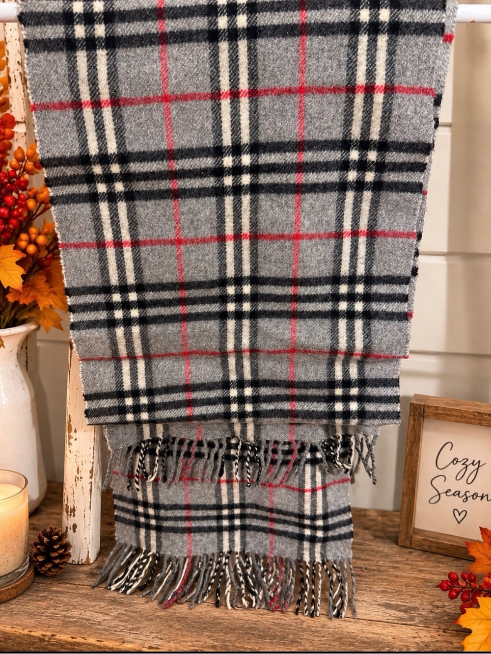 Gray Plaid Fringe Scarf - Classic Men's Accessory